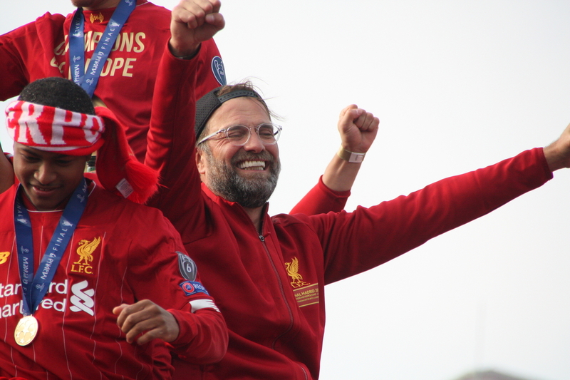 Jurgen Klopp during Liverpool's trophy parade after winning Champions League in 2019. wikimedia commons